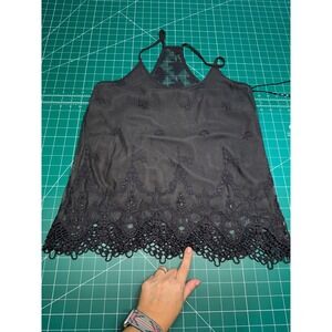 BKE Boutique Womens Embroidered Beaded Lace Trim Racerback Camisole Top Gray M